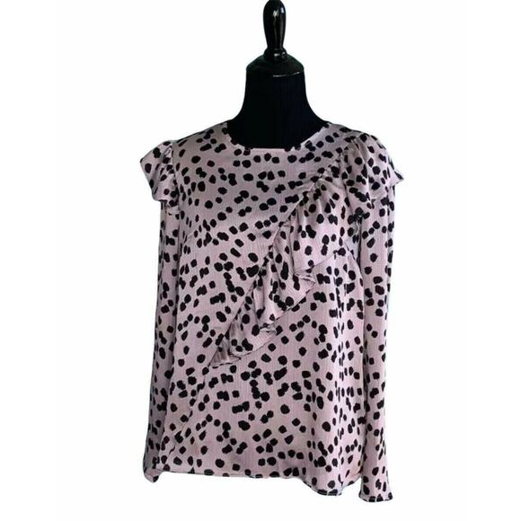 Topshop Animal Print Ruffle Across Long Sleeves Blouse Size 2 - Picture 1 of 10